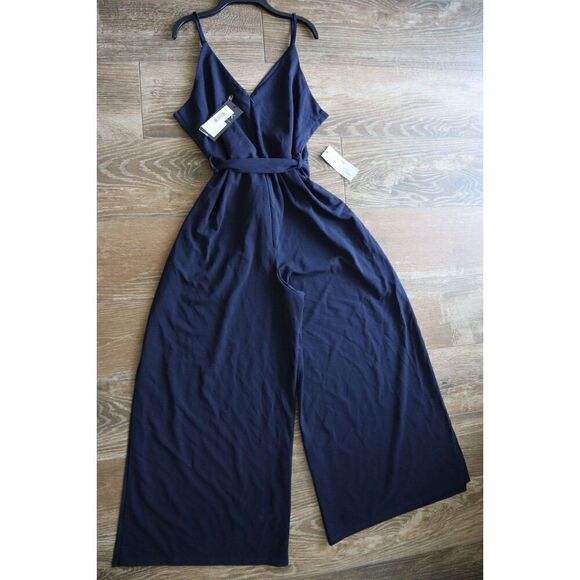 AX PARIS PA025 Women's Sz 18 US 14 Navy Blue Wide Leg Thigh Split Jumpsuit - Picture 1 of 11